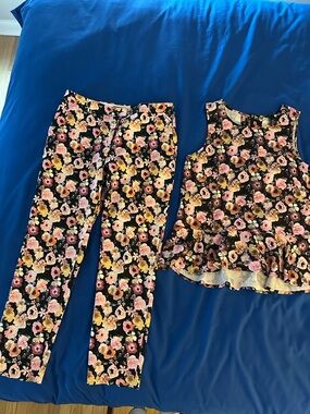 H&M Black Floral Set with Pink Accents